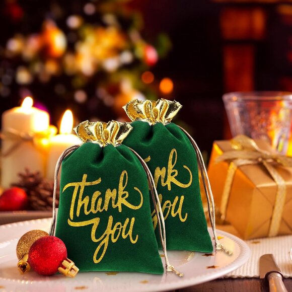 50 Pcs Thank You Velvet Bags with Drawstrings 5 x 7"- gift Pouch /Jewelry Bags - Picture 4 of 8